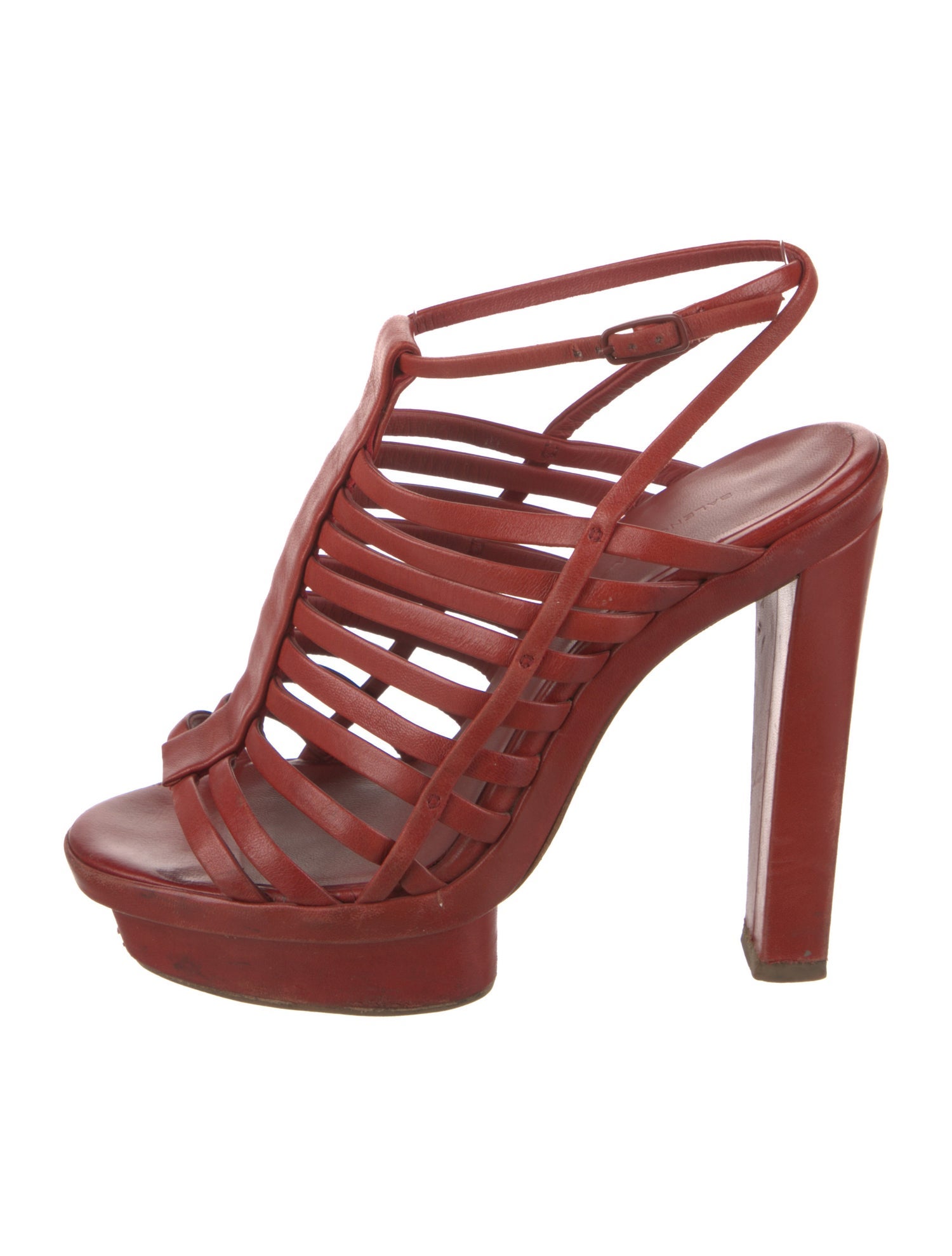 Balenciaga Leather Cutout Accent T-Strap Sandals